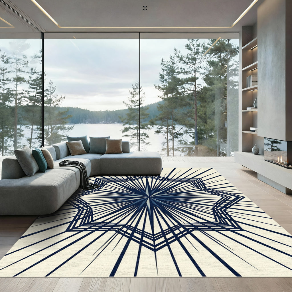 Navy Geometric Starburst Radiant Line Art Rug