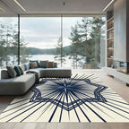 Navy Geometric Starburst Radiant Line Art Rug