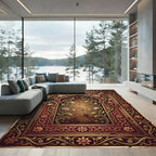Ornate Crimson Floral Archway Tapestry Rug