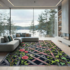 Pink Rose Climbing Lattice Garden Rug