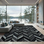 Deep Charcoal Gray Herringbone Strokes Rug