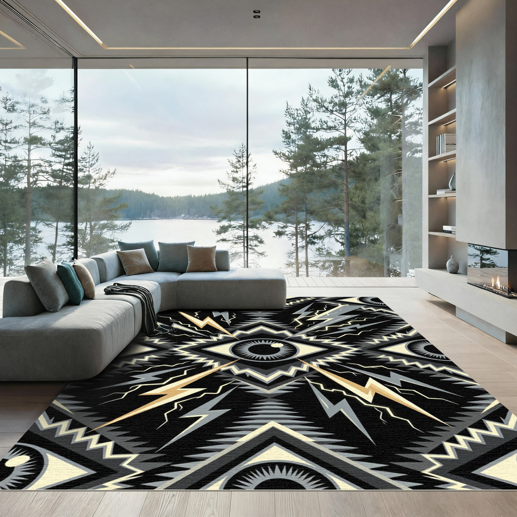 Mystic Electric Eye Geometric Lightning Art Rug