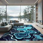 Deep Blue Abstract Organic Flow Rug