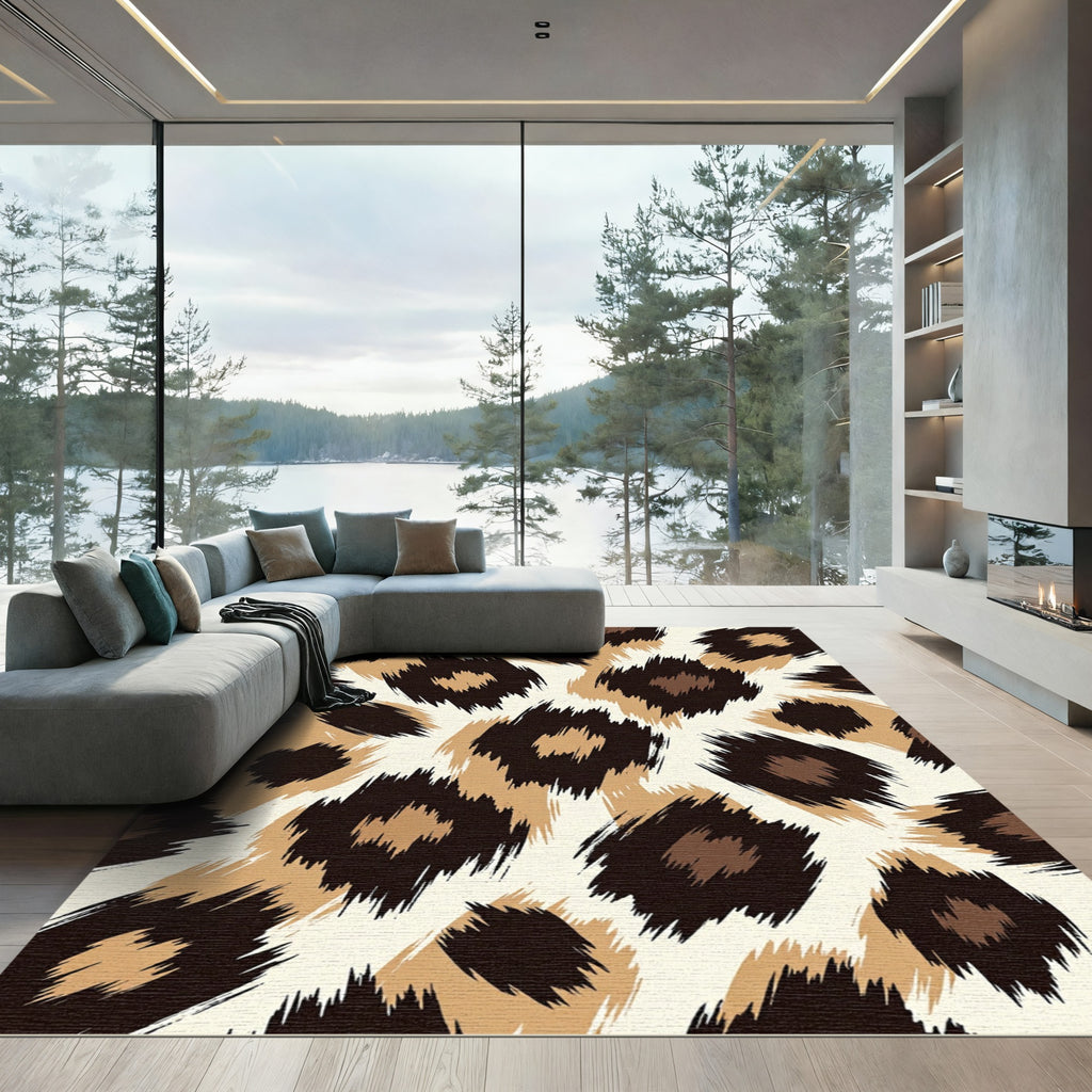 Sophisticated Brown Black Leopard Animal Spot Rug
