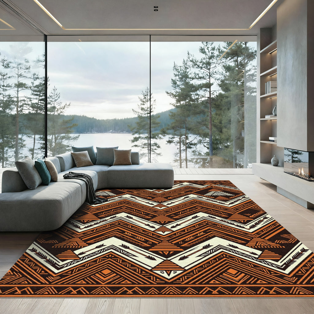 Earthy Ochre Geometric Aztec Chevron Rug
