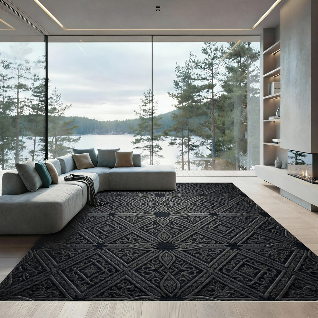 Silver Geometric Floral Lattice Rug
