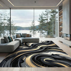 Abstract Black and Gold Swirl Rug