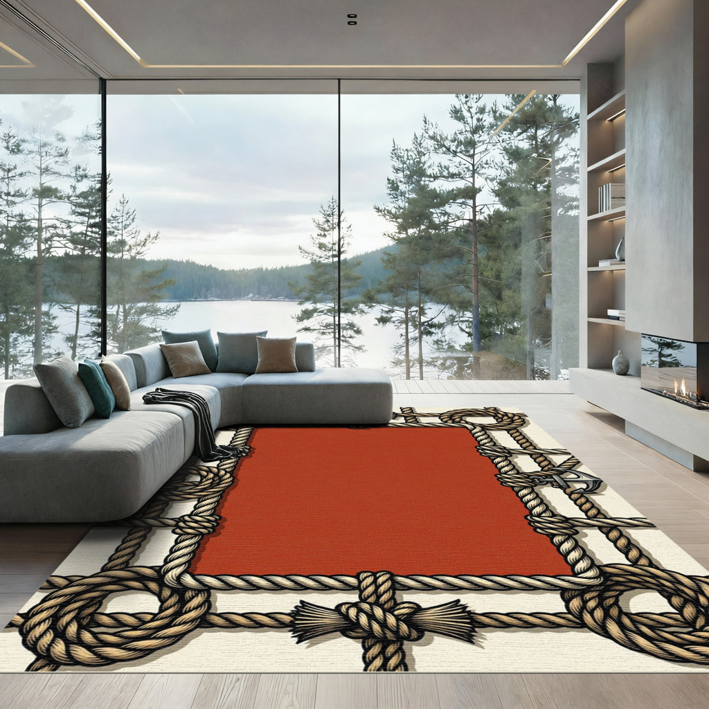 Nautical Rope Knot Frame Tan Rug