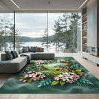 Whimsical Cherry Blossom Cottage Landscape Rug