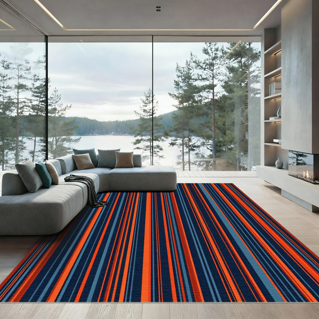 Bold Orange Blue Vertical Stripes Rug
