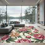 Soft Pink Peonies Floral Botanical Garden Rug