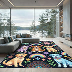 Playful Rainbow Puppy and Flower Medallion Rug