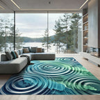 Serene Teal Concentric Ripples Abstract Rug