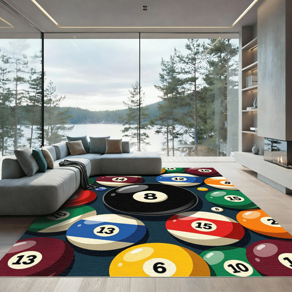 Vibrant Billiard Ball Geometric Round Art Rug