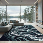 Deep Teal Ocean Wave Swirls Rug