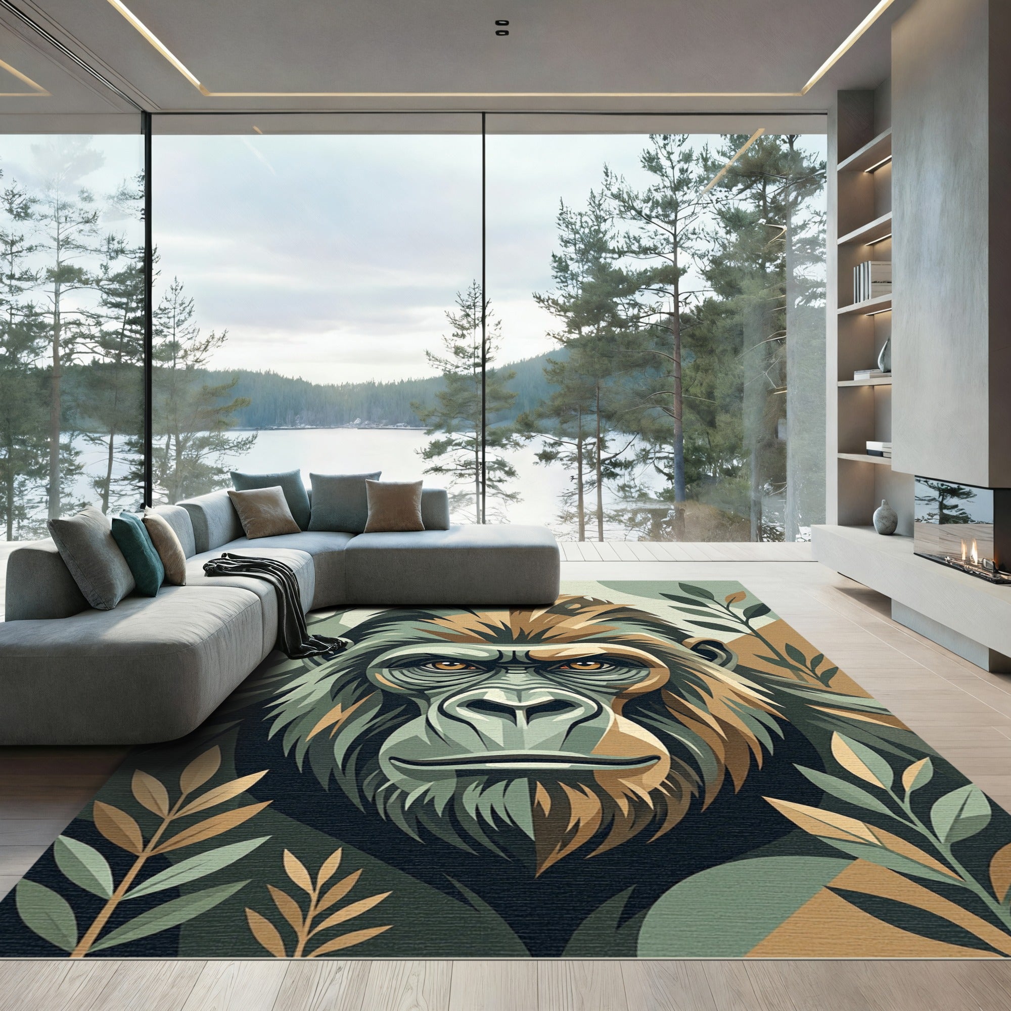 Majestic Jungle Gorilla Earth Tone Portrait Rug