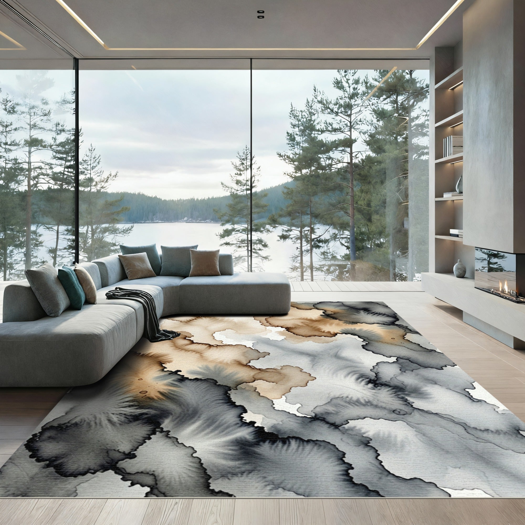 Abstract Earth Tone Ink Wash Rug