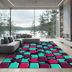 Geometric Pixel Art Teal Magenta Blocks Rug
