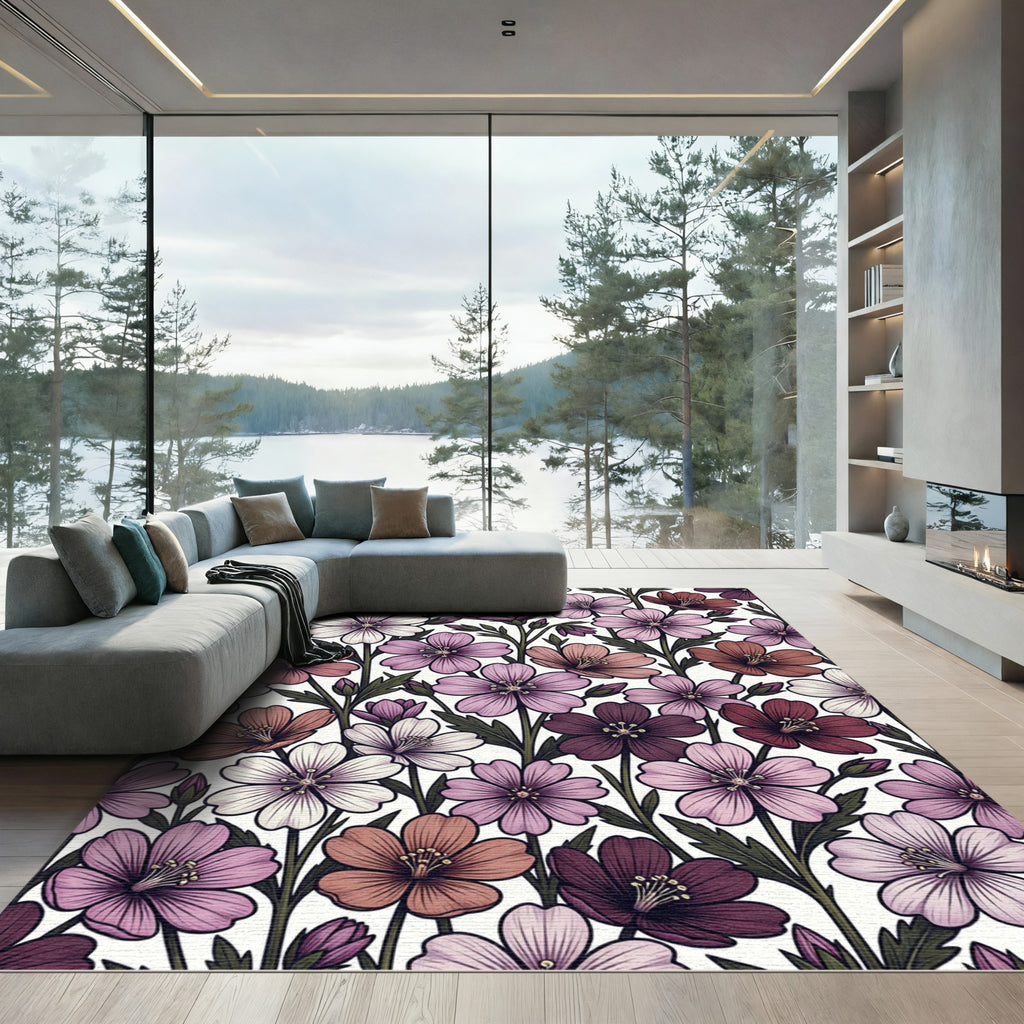 Muted Floral Garden Bloom Arrangement Rug