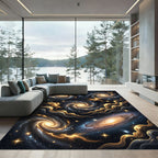 Golden Celestial Galaxy Swirls Rug