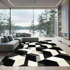 Monochromatic Geometric Cubic Abstract Art Rug