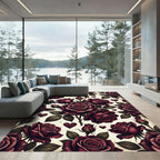 Romantic Deep Red Rose Heart Arrangement Rug