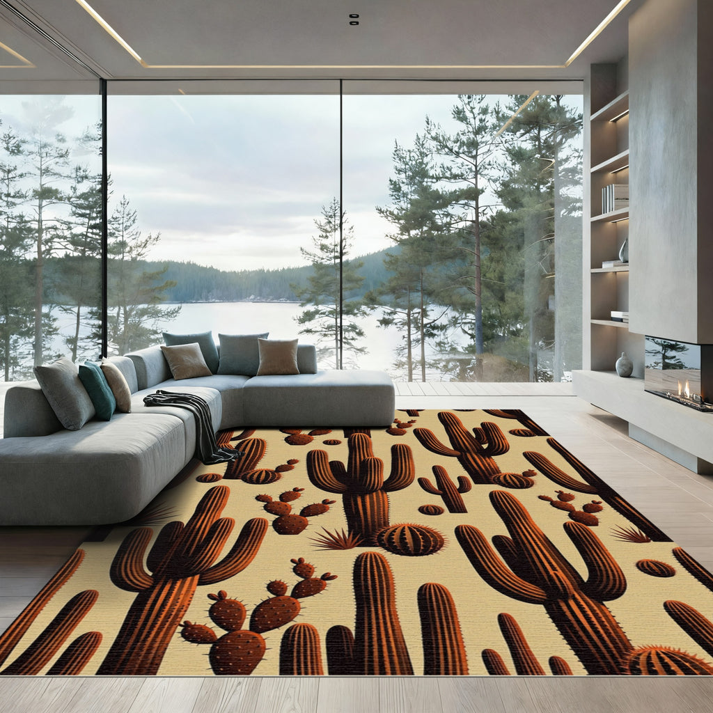Brown Desert Cactus Arrangement Rug