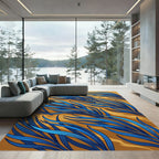 Abstract Blue Grass on Ochre Rug