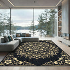 Ornate Gold Floral Mandala Ebony Backdrop Rug