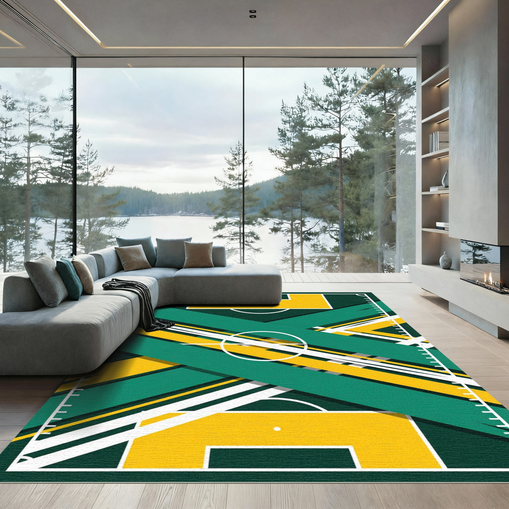 Abstract Geometric Diagonal Soccer Field Overlay Rug
