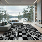 Modern Monochrome Geometric Linear Abstract Rug