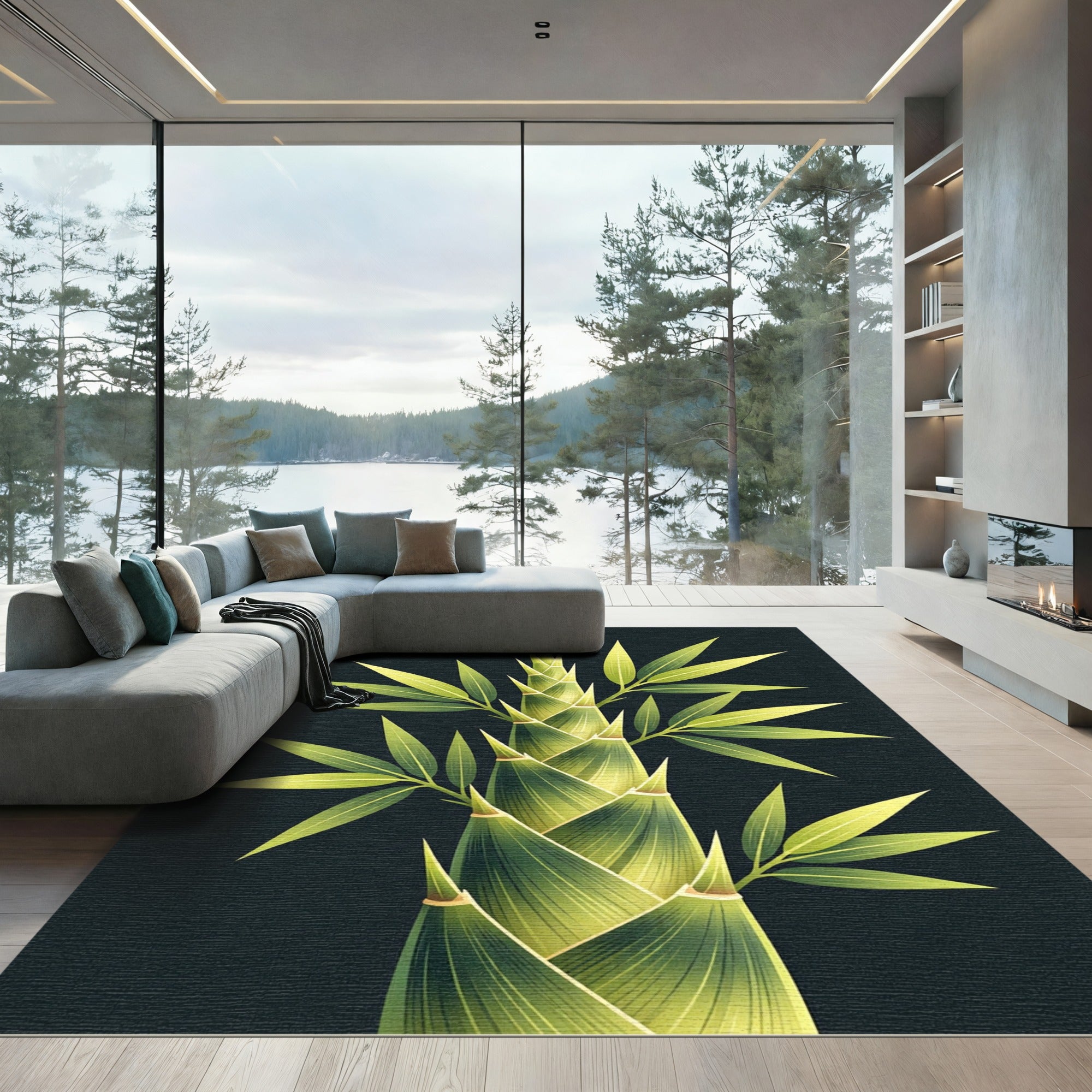 Green Bamboo Shoots Foliage Art Rug