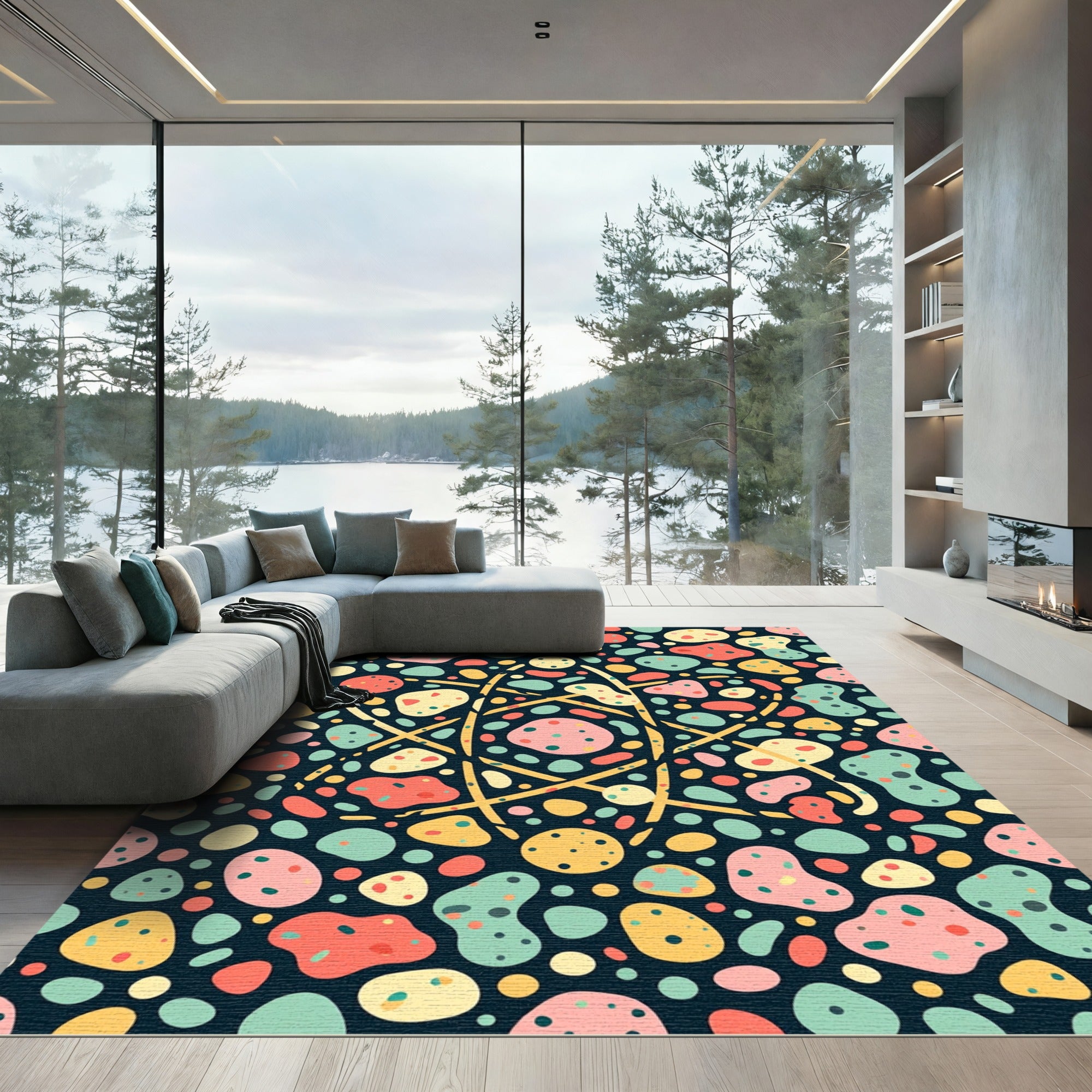 Mid Century Speckled Pastel Abstract Orb Rug
