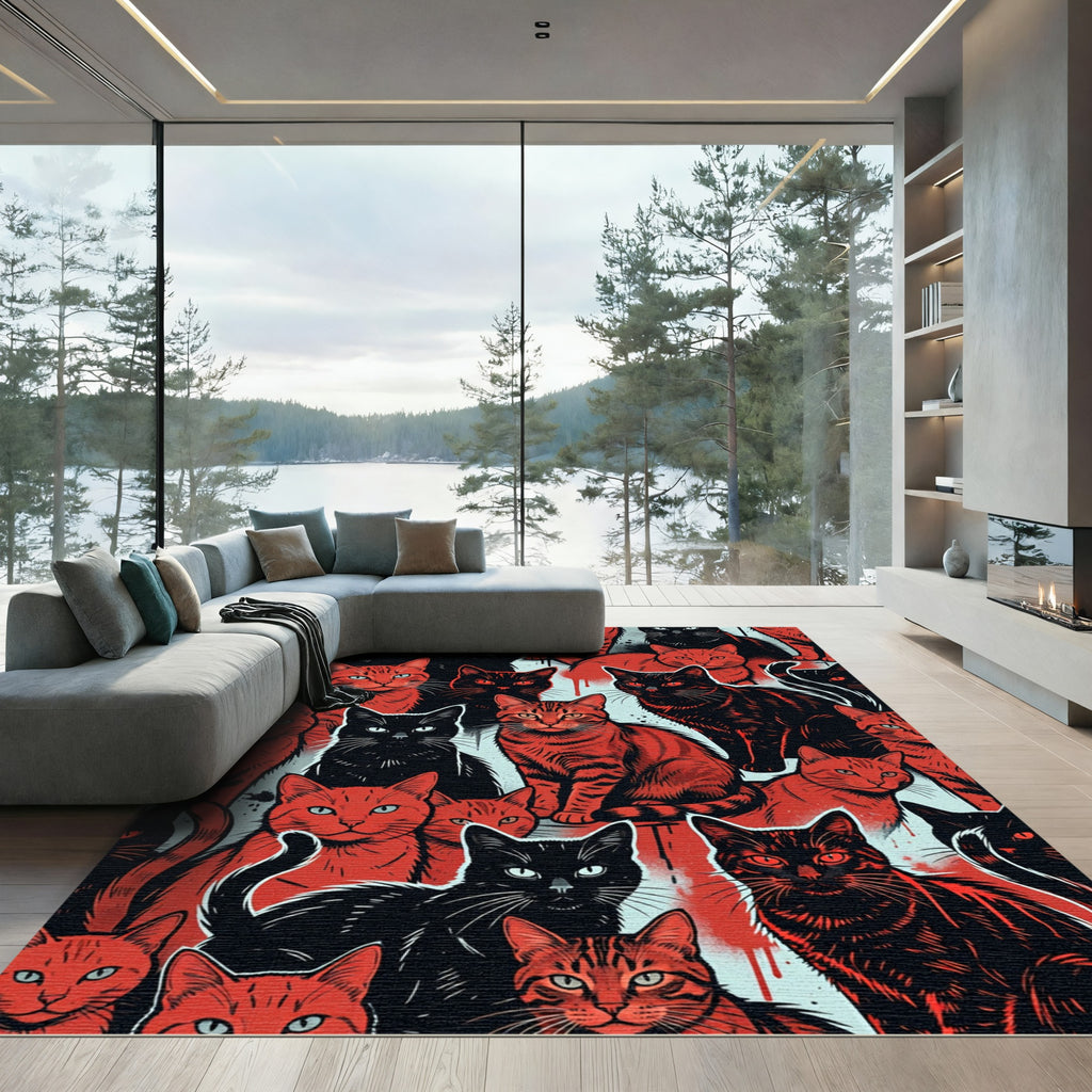 Crimson Black Cats Blood Splatter Rug