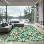 Elegant Sage Green Clematis Floral Vine Rug