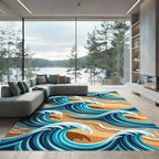 Vibrant Teal Ocean Wave Swirls Rug