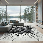 Monochrome Artistic Abstract Ink Splatter Rug