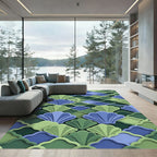 Layered Teal and Sage Scalloped Shell Rug