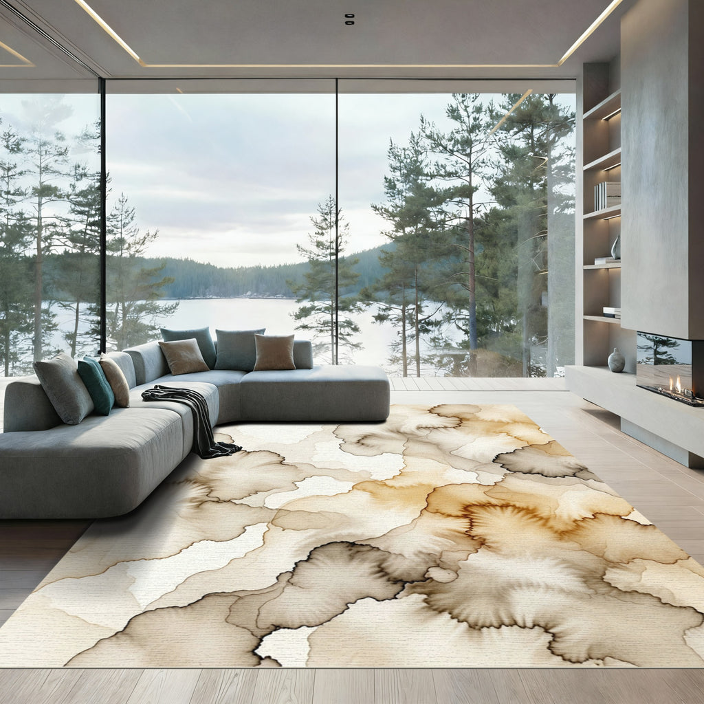 Earthy Brown Ink Cloud Abstract Rug
