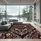 Romantic Dark Floral Heart Damask Rug