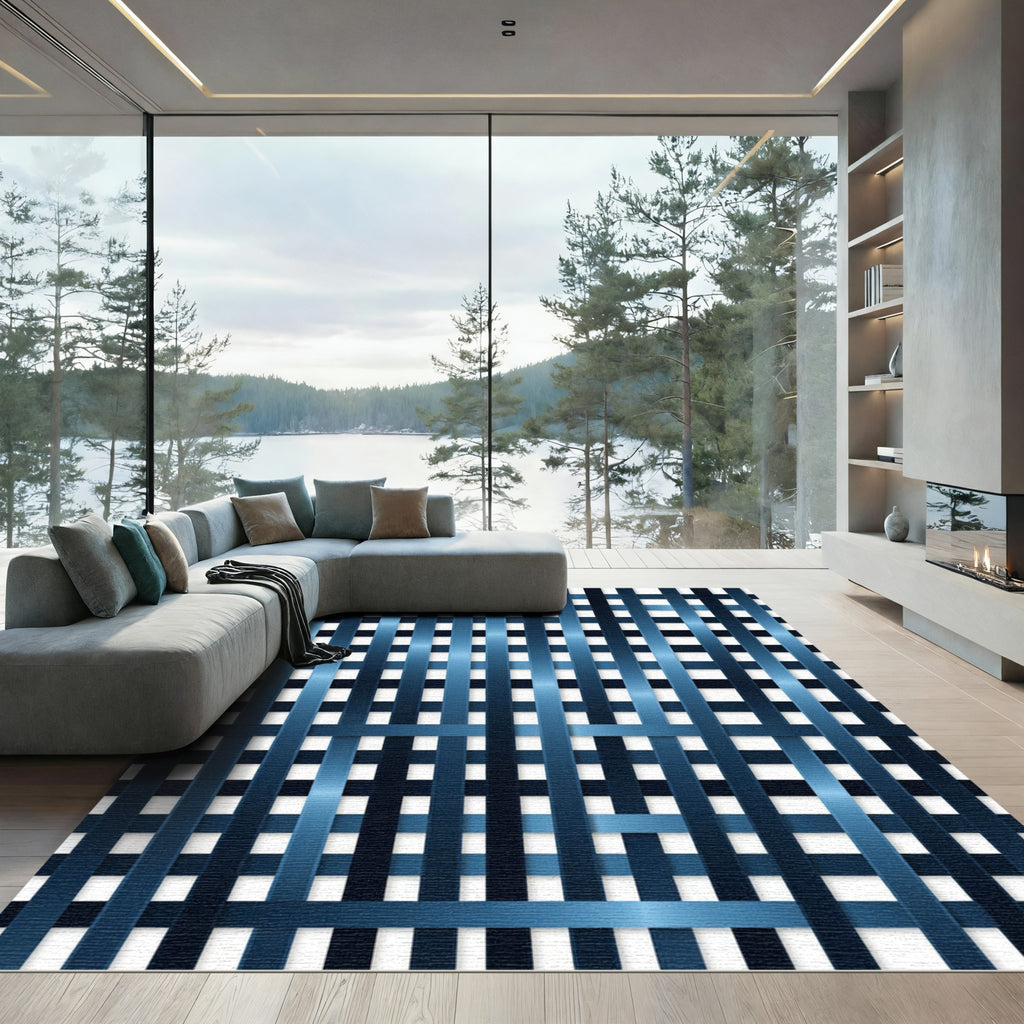 Deep Blue Woven Stripe Rug