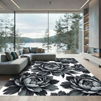 Dramatic Gray Peony Blossom Arrangement Rug