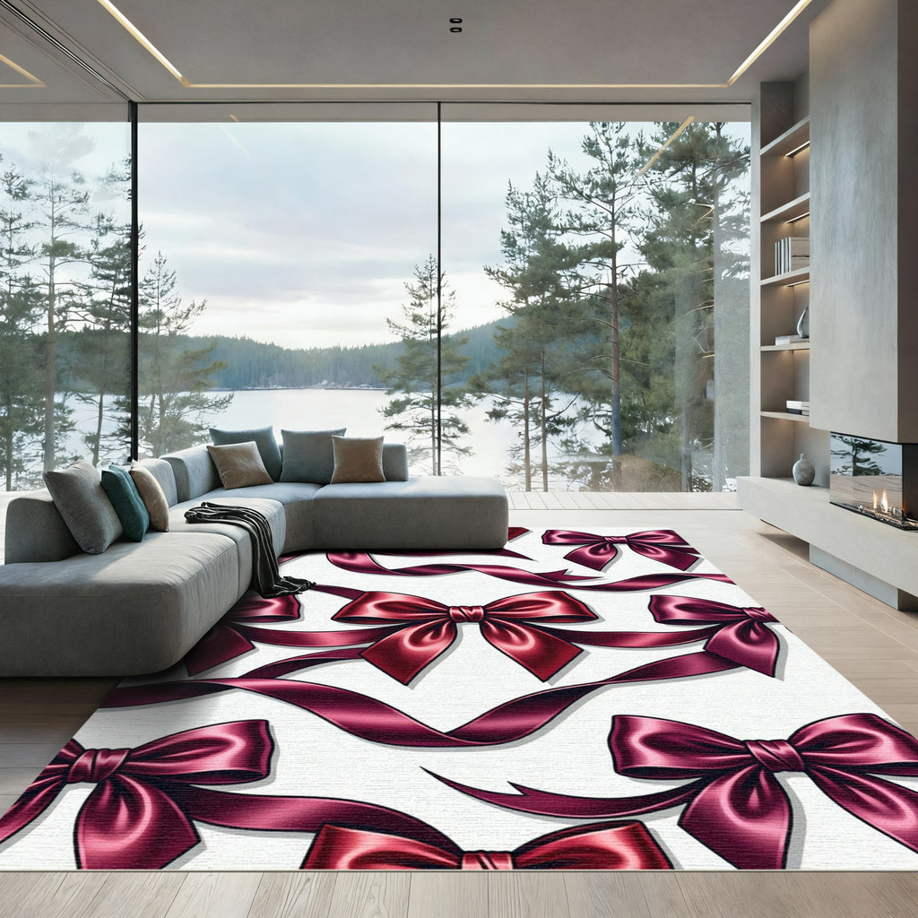 Elegant Burgundy Ribbon Bows Rug