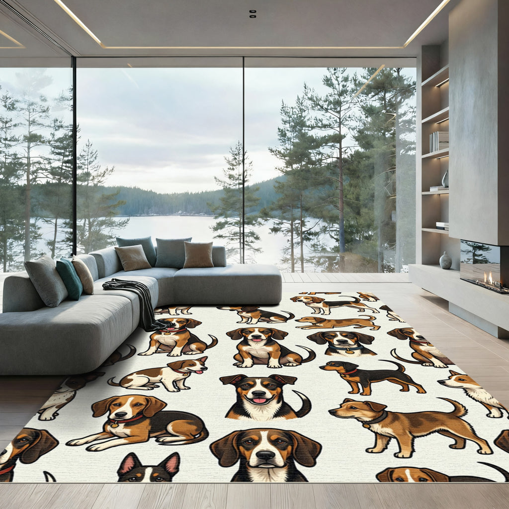 Playful Beagle Puppy Cream Illustration Rug