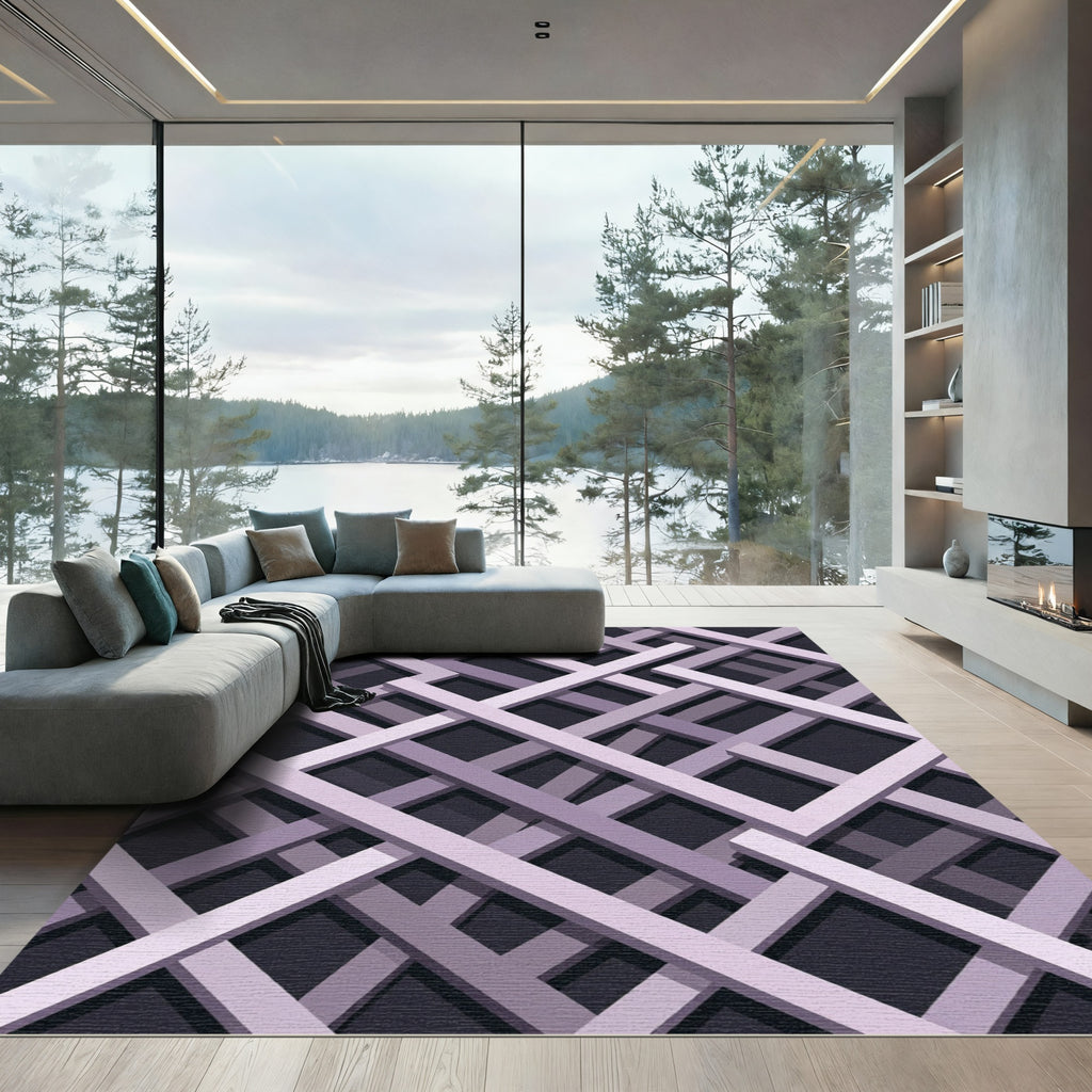Modern Lavender Geometric Interlocking Grid Rug