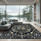 Classic Black Floral Shield Emblem Rug