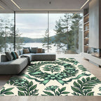 Sage Green Botanical Wreath Floral Ribbon Rug