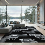 Monochrome Revolver Graphic Illustration Rug
