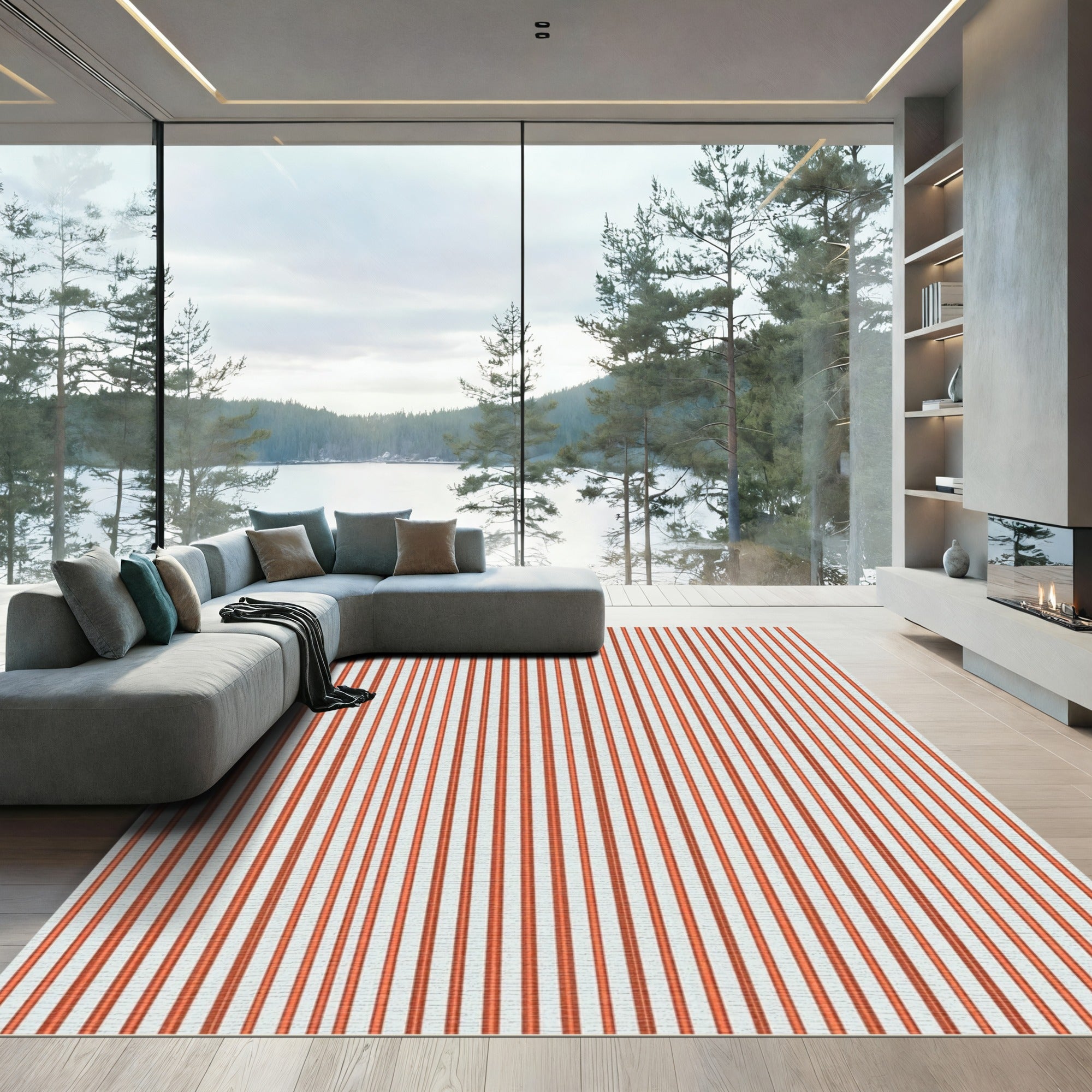 Crimson Orange Vertical Lines Rug
