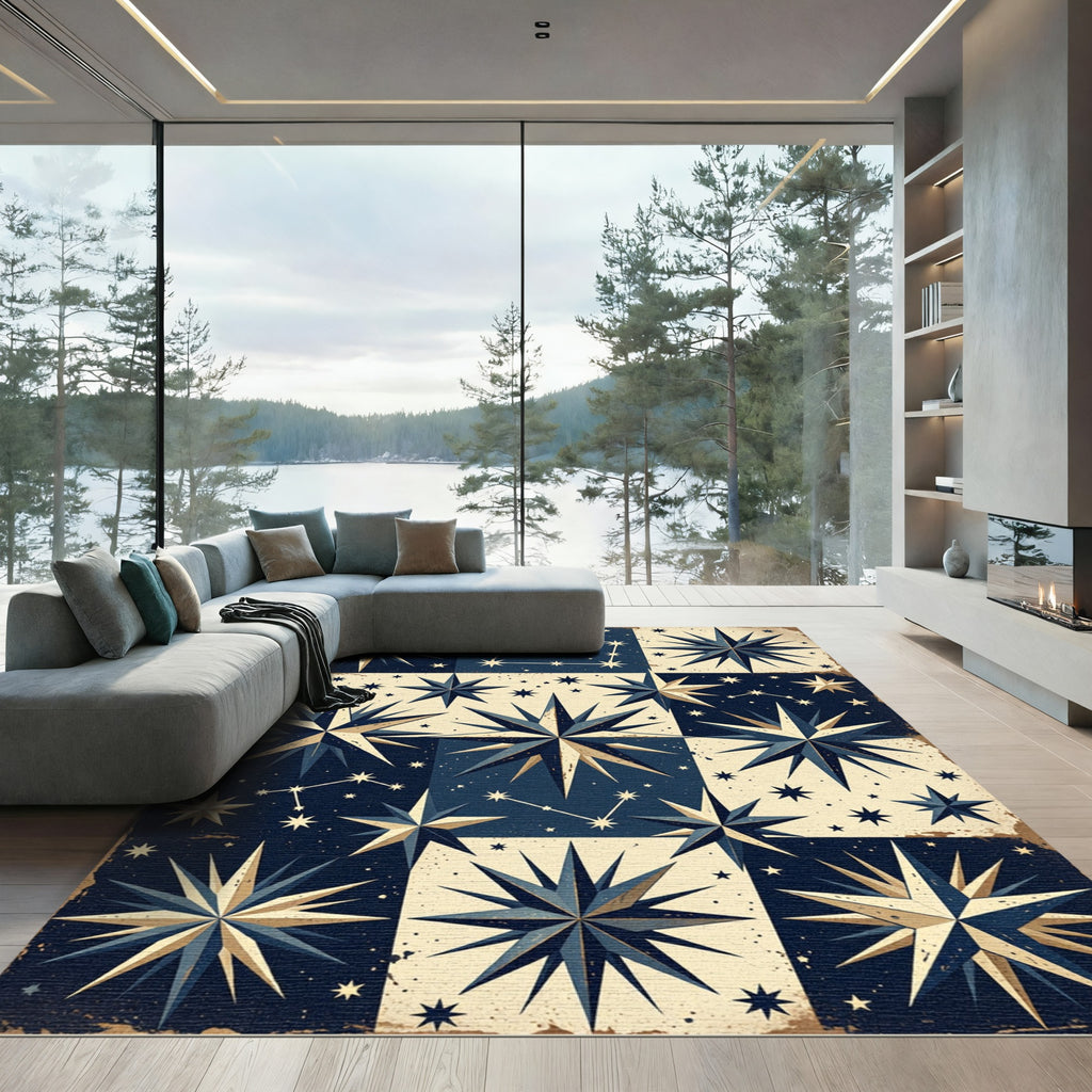 Vintage Celestial Starry Night Grid Rug